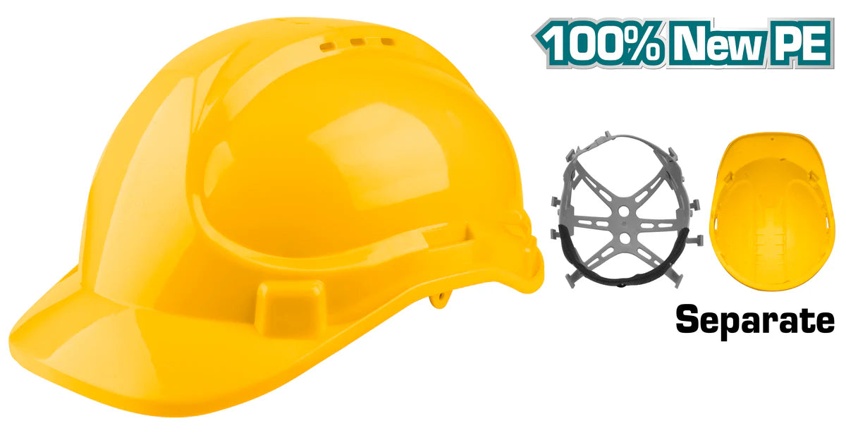Total PE Safety Helmet TSP2612 Vented, Yellow, 8-Point Sus. Total